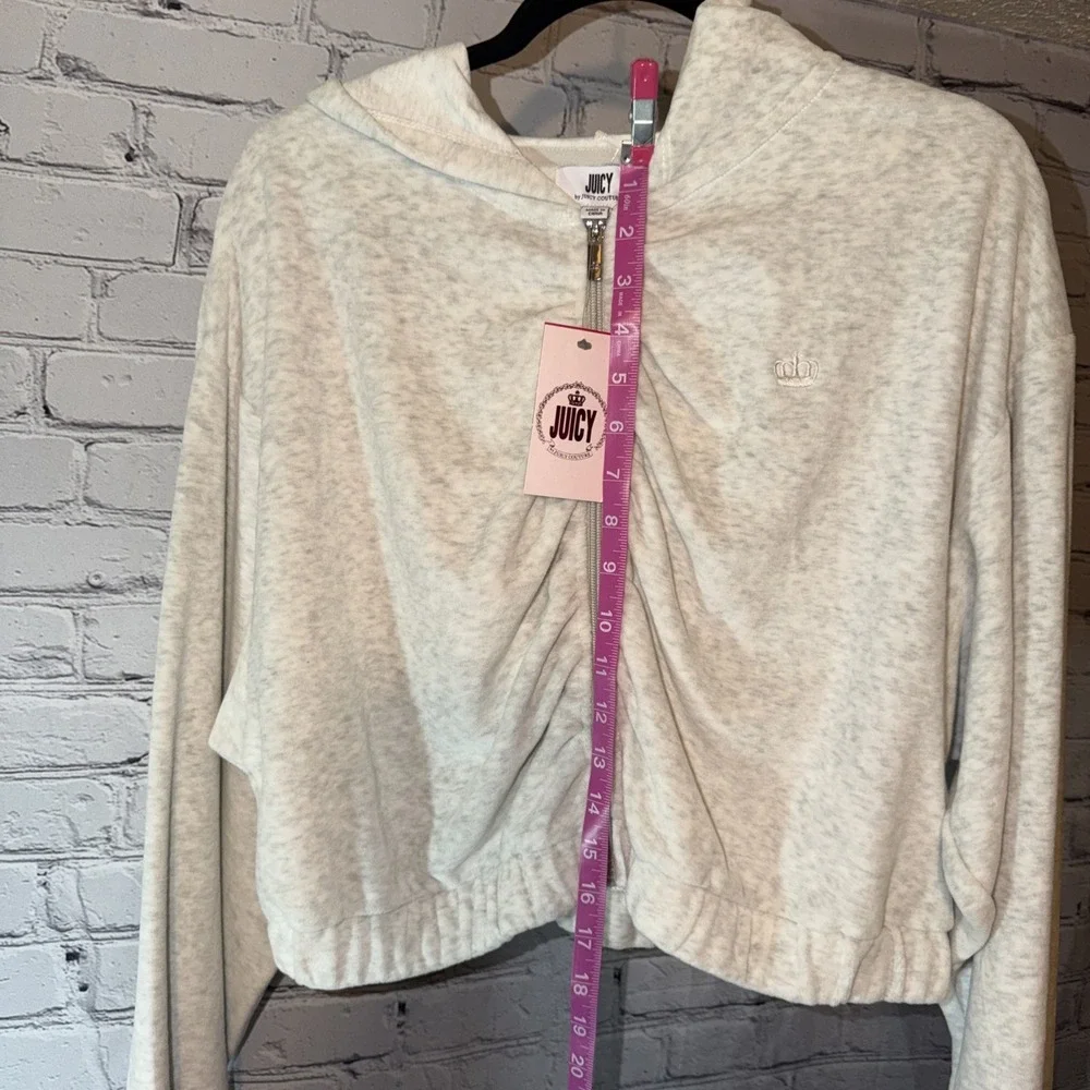 NWT Y2K Juicy Couture Velour Womens size XL Cropped Ruched Zip Up gray Mob Wife - Picture 2 of 5